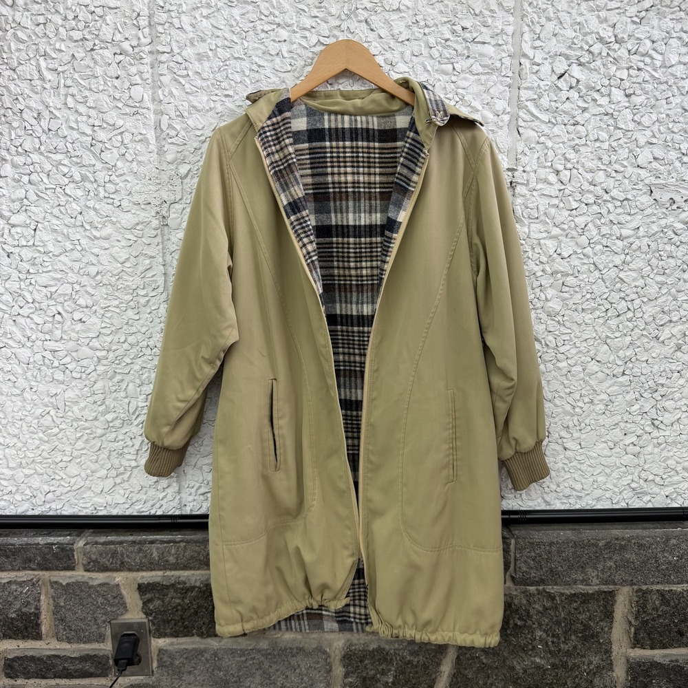 Vintage Weathermate Coat Womens 8 Beige Twill Hooded Mid Length Parka Lined